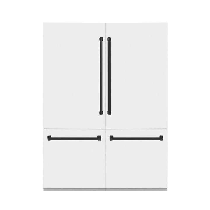 ZLINE Autograph Edition 60 in. 32.2 cu. ft. French Door Built-In Bottom Freezer Refrigerator with Water Dispenser and Ice Maker in White Matte with Matte Black Accents (RBIVZ-WM-60-MB)