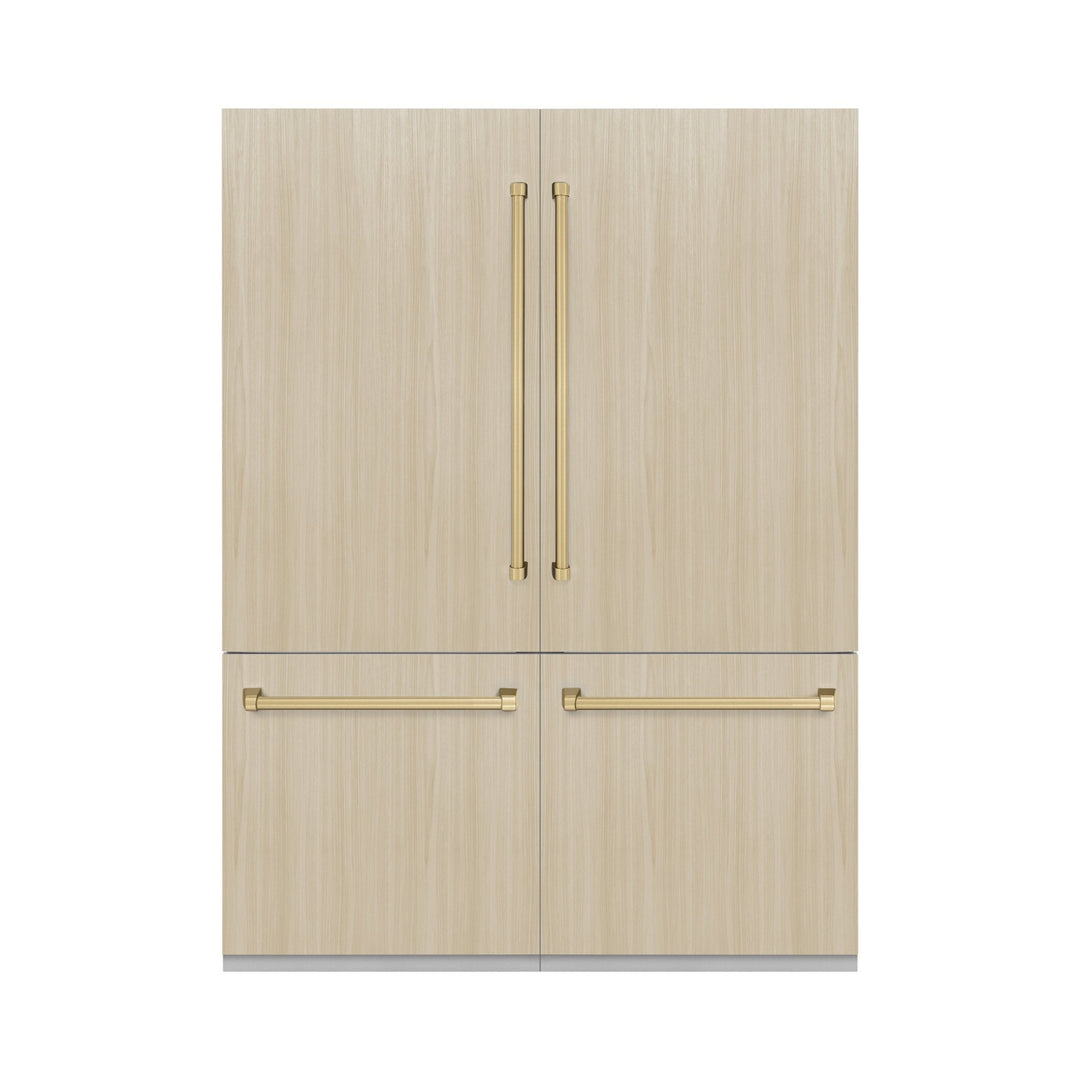 ZLINE Autograph Edition 60 in. 32.2 cu. ft. Panel Ready French Door Built-In Bottom Freezer Refrigerator with Water Dispenser and Ice Maker with Champagne Bronze Accents (RBIVZ-60-CB)