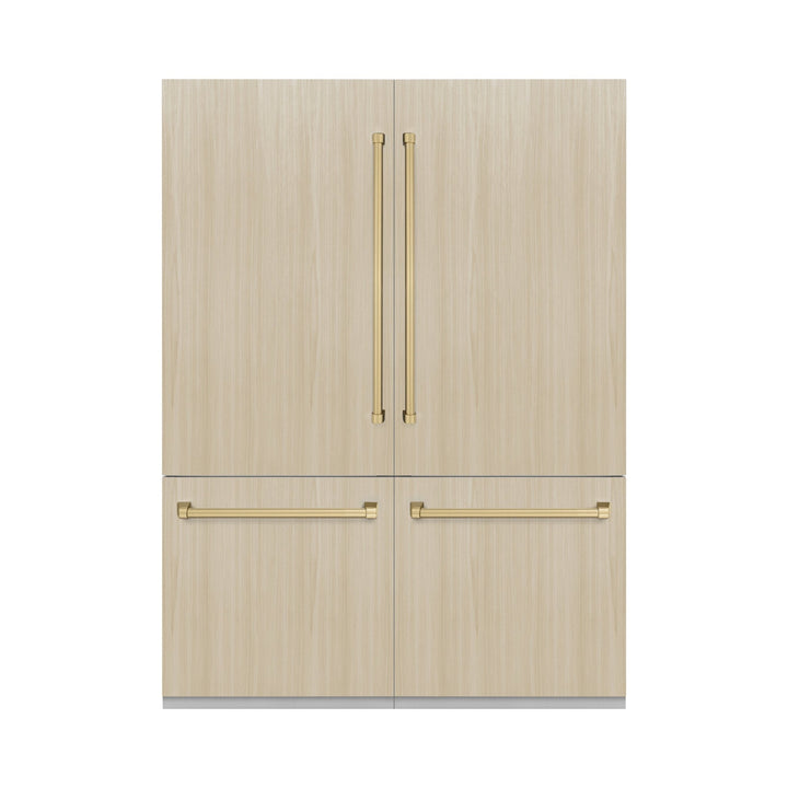 ZLINE Autograph Edition 60 in. 32.2 cu. ft. Panel Ready French Door Built-In Bottom Freezer Refrigerator with Water Dispenser and Ice Maker with Champagne Bronze Accents (RBIVZ-60-CB)