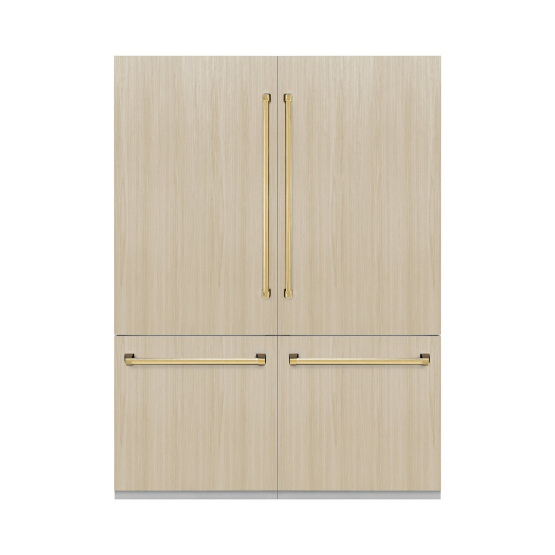 ZLINE Autograph Edition 60 in. 32.2 cu. ft. Panel Ready French Door Built-In Bottom Freezer Refrigerator with Water Dispenser and Ice Maker with Graphite Gray Interior and Polished Gold Accents (GRBIVZ-60-G)