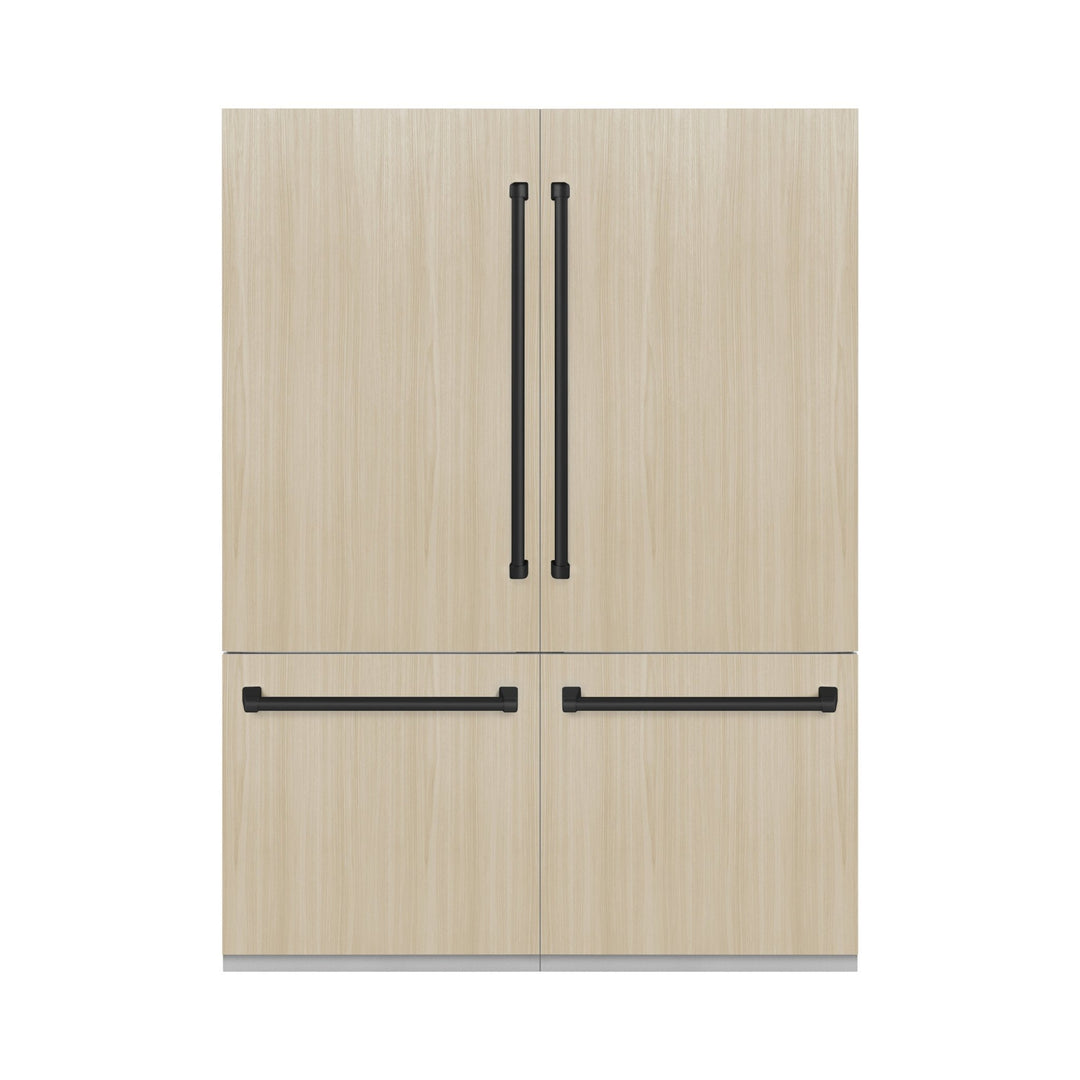ZLINE Autograph Edition 60 in. 32.2 cu. ft. Panel Ready French Door Built-In Bottom Freezer Refrigerator with Water Dispenser and Ice Maker with Graphite Gray Interior and Matte Black Accents (GRBIVZ-60-MB)
