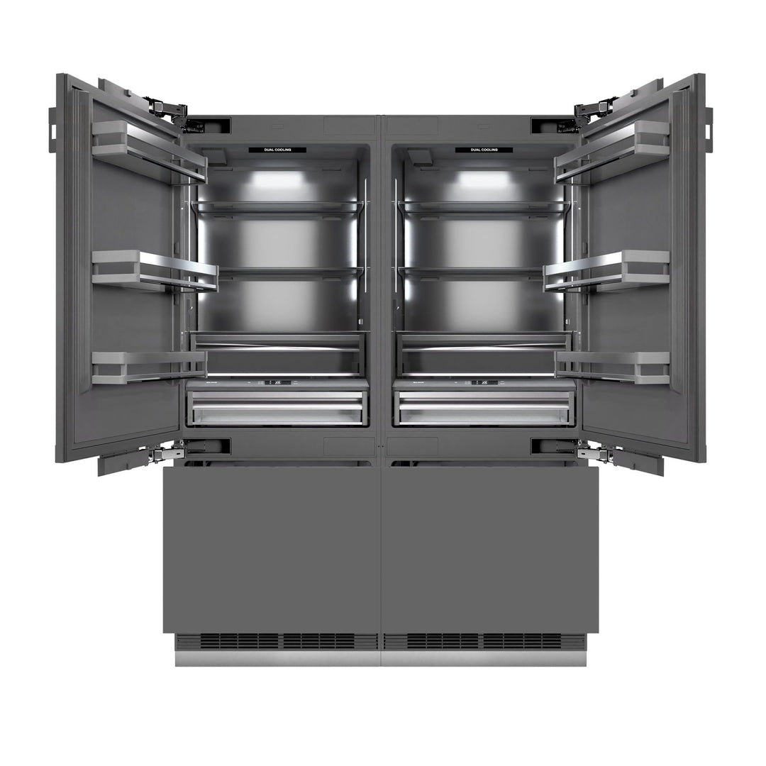 ZLINE Autograph Edition 60 in. 32.2 cu. ft. Panel Ready French Door Built-In Bottom Freezer Refrigerator with Water Dispenser and Ice Maker with Graphite Gray Interior and Polished Gold Accents (GRBIVZ-60-G)