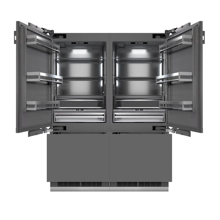 ZLINE Autograph Edition 60 in. 32.2 cu. ft. Panel Ready French Door Built-In Bottom Freezer Refrigerator with Water Dispenser and Ice Maker with Graphite Gray Interior and Polished Gold Accents (GRBIVZ-60-G)
