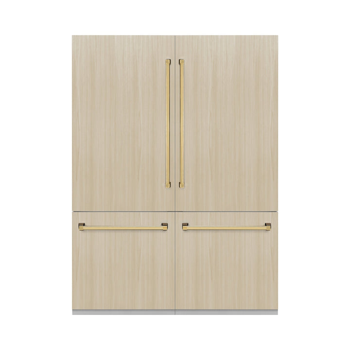 ZLINE Autograph Edition 60 in. 32.2 cu. ft. Panel Ready French Door Built-In Bottom Freezer Refrigerator with Water Dispenser and Ice Maker with Polished Gold Accents (RBIVZ-60-G)