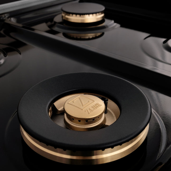 ZLINE Autograph Edition 60 in. 7.4 cu. ft. Legacy Dual Fuel Range with 9 Burner Gas Cooktop and 2 Electric Convection Ovens in Satin Stainless Steel and Champagne Bronze Accents (RASZ-SN-60-CB)