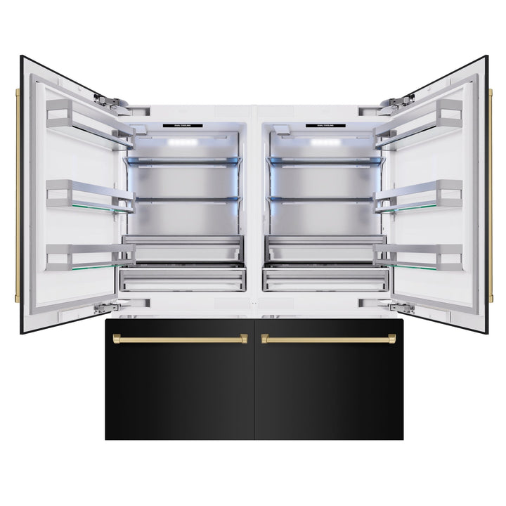 ZLINE Autograph Edition 72 in. 39.6 cu. ft. French Door Built-In Bottom Freezer Refrigerator with Water Dispensers and Ice Makers in Black Stainless Steel and Champagne Bronze Accents (RBITZ-BS-72-CB)
