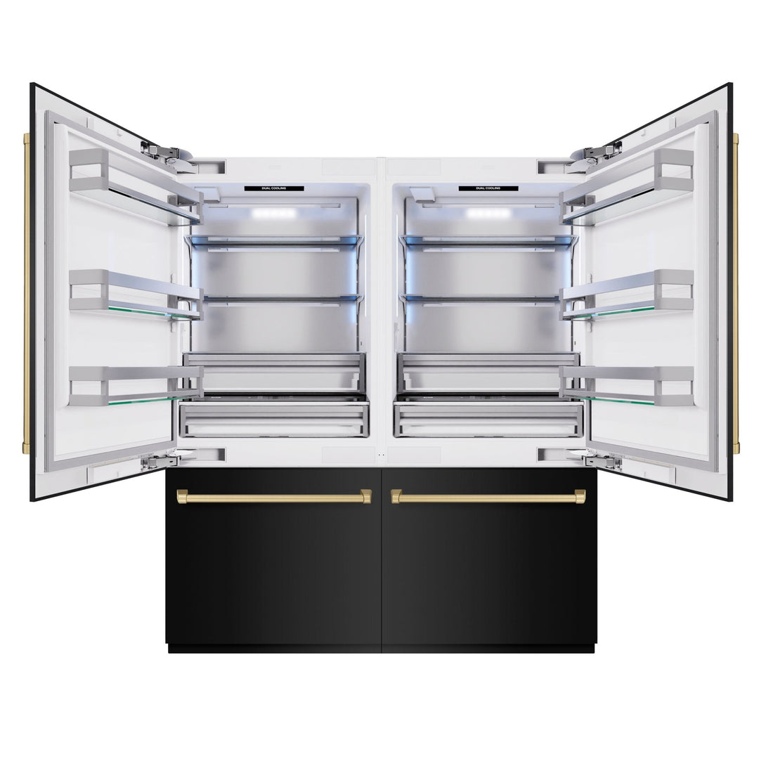 ZLINE Autograph Edition 72 in. 39.6 cu. ft. French Door Built-In Bottom Freezer Refrigerator with Water Dispensers and Ice Makers in Black Stainless Steel and Champagne Bronze Accents (RBITZ-BS-72-CB)