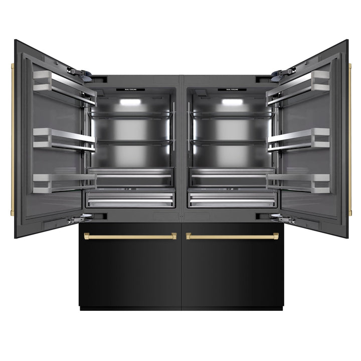 ZLINE Autograph Edition 72 in. 39.6 cu. ft. French Door Built-In Bottom Freezer Refrigerator with Water Dispensers and Ice Makers in Black Stainless Steel with Graphite Gray Interior and Champagne Bronze Accents (GRBITZ-BS-72-CB)