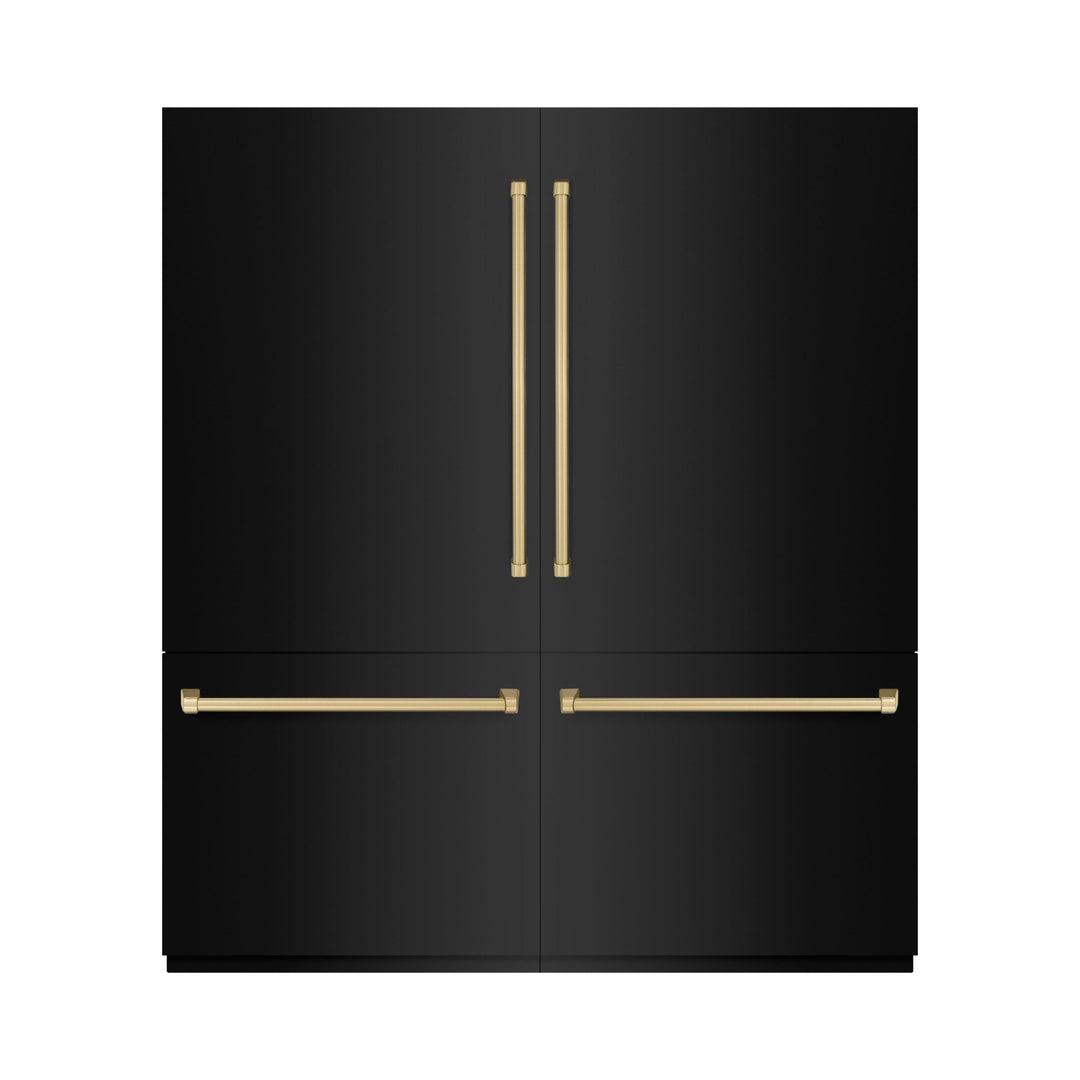 ZLINE Autograph Edition 72 in. 39.6 cu. ft. French Door Built-In Bottom Freezer Refrigerator with Water Dispensers and Ice Makers in Black Stainless Steel with Graphite Gray Interior and Champagne Bronze Accents (GRBITZ-BS-72-CB)