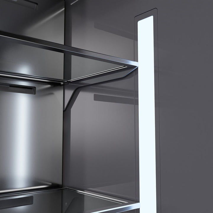 ZLINE Autograph Edition 72 in. 39.6 cu. ft. French Door Built-In Bottom Freezer Refrigerator with Water Dispensers and Ice Makers in Black Stainless Steel with Graphite Gray Interior and Polished Gold Helix Handles (GRBITZ-BS-72-KG)