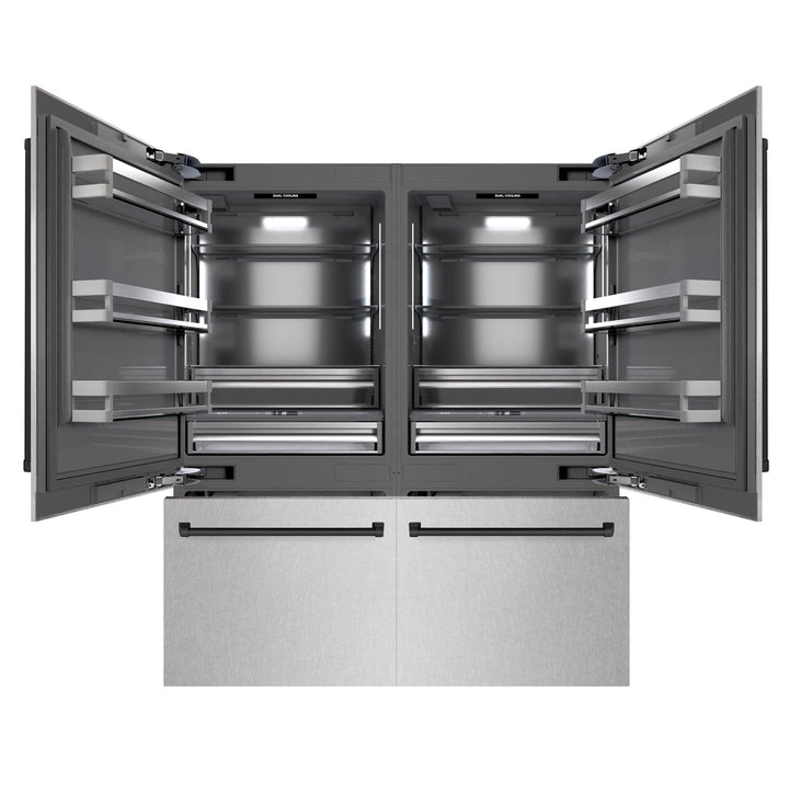 ZLINE Autograph Edition 72 in. 39.6 cu. ft. French Door Built-In Bottom Freezer Refrigerator with Water Dispensers and Ice Makers in Satin Stainless Steel with Graphite Gray Interior and Matte Black Accents (GRBITZ-SN-72-MB)