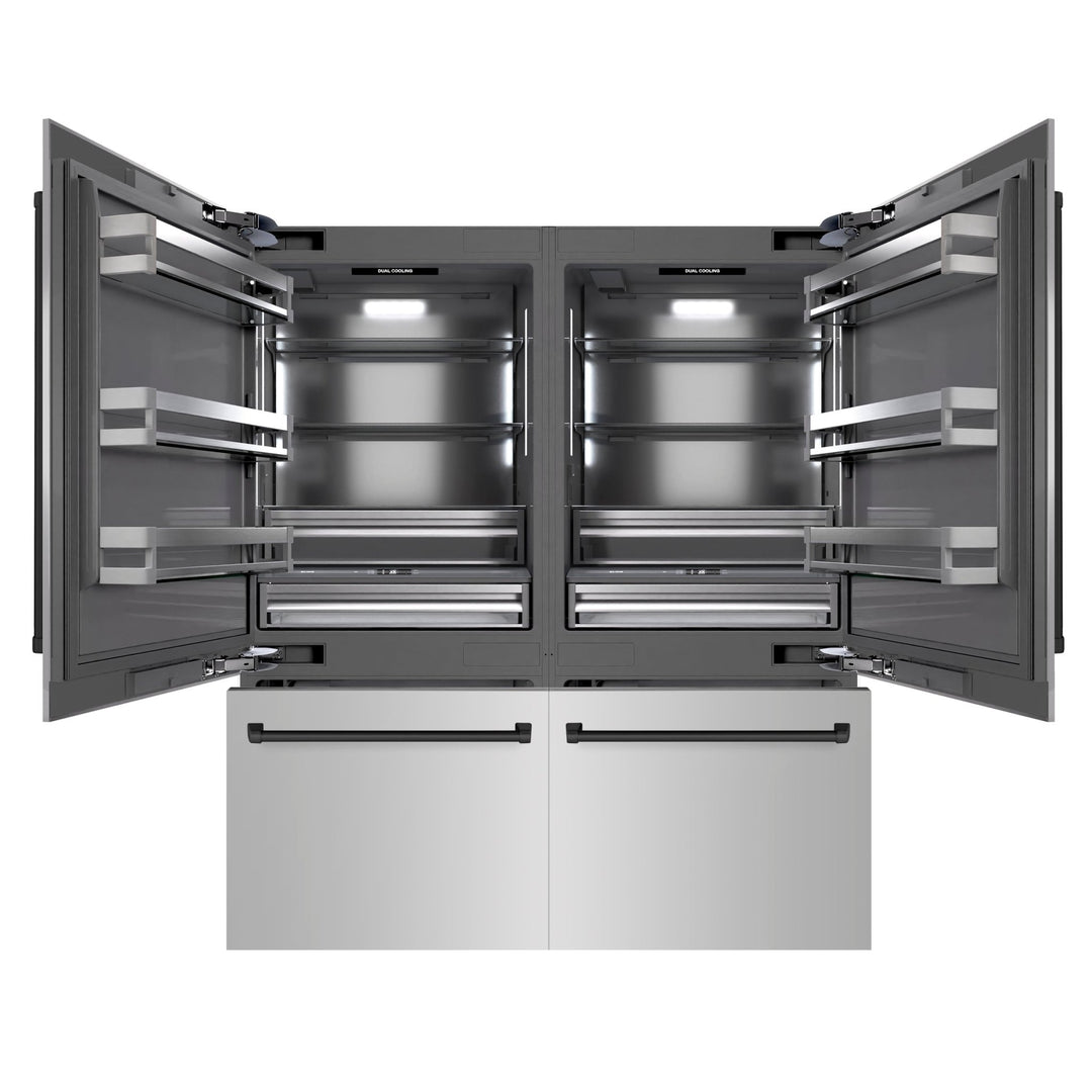 ZLINE Autograph Edition 72 in. 39.6 cu. ft. French Door Built-In Bottom Freezer Refrigerator with Water Dispensers and Ice Makers in Stainless Steel with Graphite Gray Interior and Matte Black Accents (GRBITZ-304-72MB)