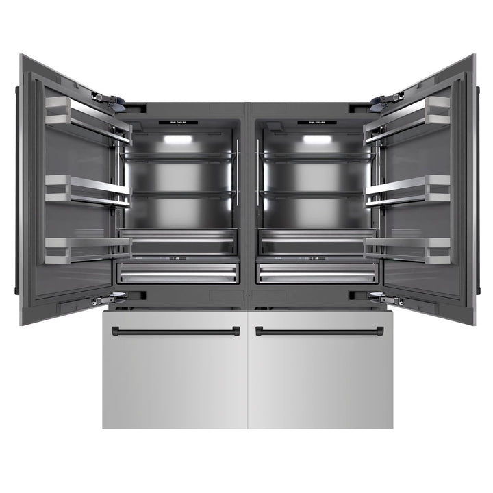 ZLINE Autograph Edition 72 in. 39.6 cu. ft. French Door Built-In Bottom Freezer Refrigerator with Water Dispensers and Ice Makers in Stainless Steel with Graphite Gray Interior and Matte Black Accents (GRBITZ-304-72MB)