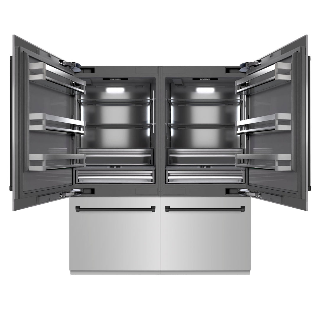 ZLINE Autograph Edition 72 in. 39.6 cu. ft. French Door Built-In Bottom Freezer Refrigerator with Water Dispensers and Ice Makers in Stainless Steel with Graphite Gray Interior and Matte Black Accents (GRBITZ-304-72MB)