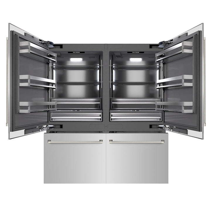 ZLINE Autograph Edition 72 in. 39.6 cu. ft. French Door Built-In Bottom Freezer Refrigerator with Water Dispensers and Ice Makers in Stainless Steel with Graphite Gray Interior and Polished Nickel Helix Handles (GRBITZ-30472KPN)