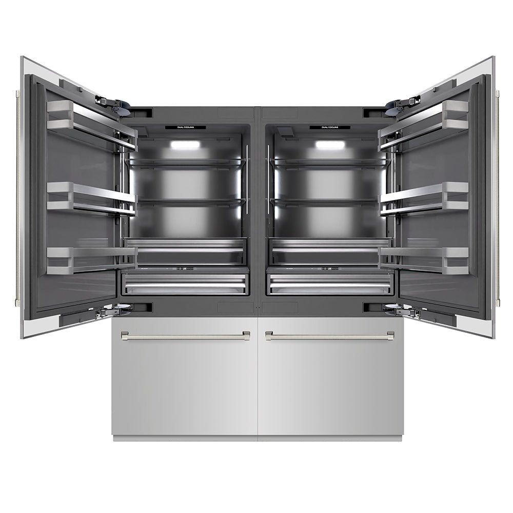 ZLINE Autograph Edition 72 in. 39.6 cu. ft. French Door Built-In Bottom Freezer Refrigerator with Water Dispensers and Ice Makers in Stainless Steel with Graphite Gray Interior and Polished Nickel Helix Handles (GRBITZ-30472KPN)