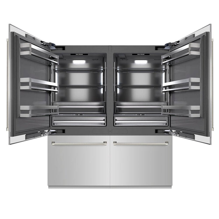 ZLINE Autograph Edition 72 in. 39.6 cu. ft. French Door Built-In Bottom Freezer Refrigerator with Water Dispensers and Ice Makers in Stainless Steel with Graphite Gray Interior and Polished Nickel Helix Handles (GRBITZ-30472KPN)