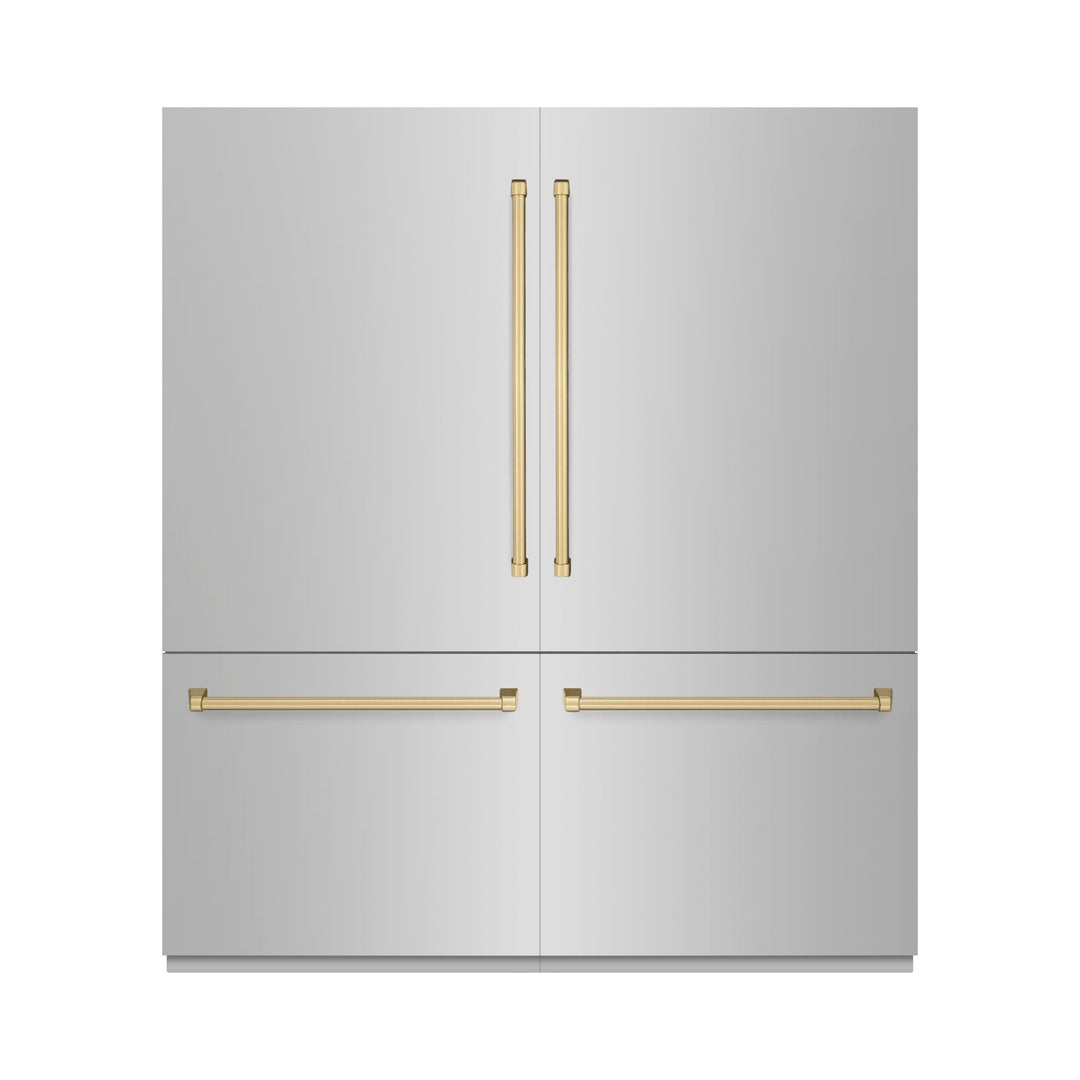 ZLINE Autograph Edition 72 in. 39.6 cu. ft. French Door Built-In Bottom Freezer Refrigerator with Water Dispensers and Ice Makers in Stainless Steel with Graphite Gray Interior and Champagne Bronze Accents (GRBITZ-304-72CB)