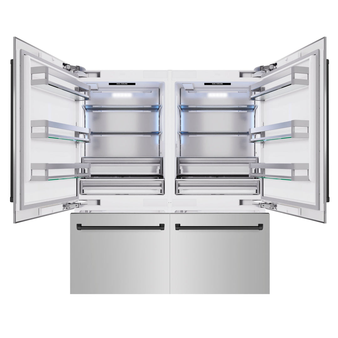 ZLINE Autograph Edition 72 in. 39.6 cu. ft. French Door Built-In Bottom Freezer Refrigerator with Water Dispensers and Ice Makers in Stainless Steel with Matte Black Accents (RBITZ-304-72MB)