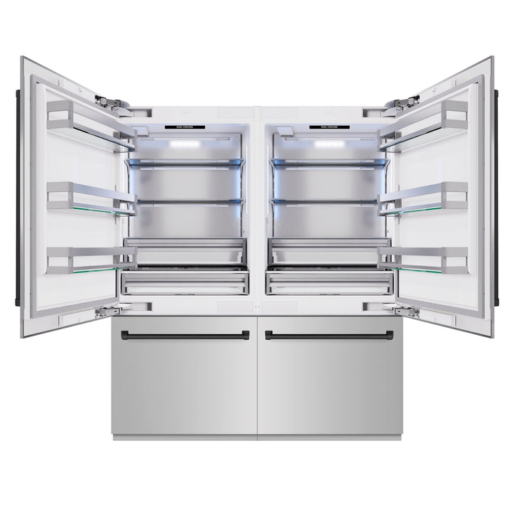 ZLINE Autograph Edition 72 in. 39.6 cu. ft. French Door Built-In Bottom Freezer Refrigerator with Water Dispensers and Ice Makers in Stainless Steel with Matte Black Accents (RBITZ-304-72MB)