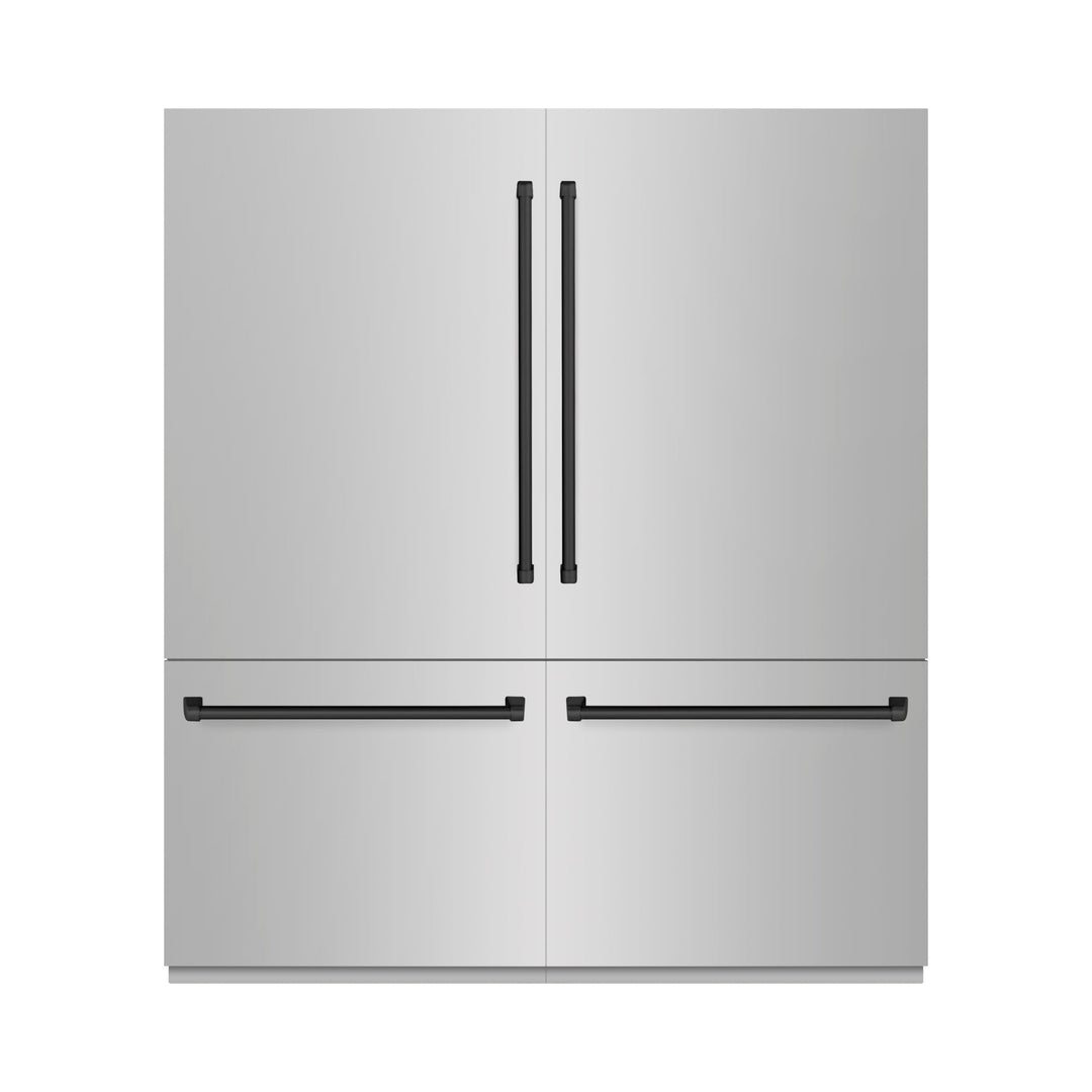ZLINE Autograph Edition 72 in. 39.6 cu. ft. French Door Built-In Bottom Freezer Refrigerator with Water Dispensers and Ice Makers in Stainless Steel with Matte Black Accents (RBITZ-304-72MB)