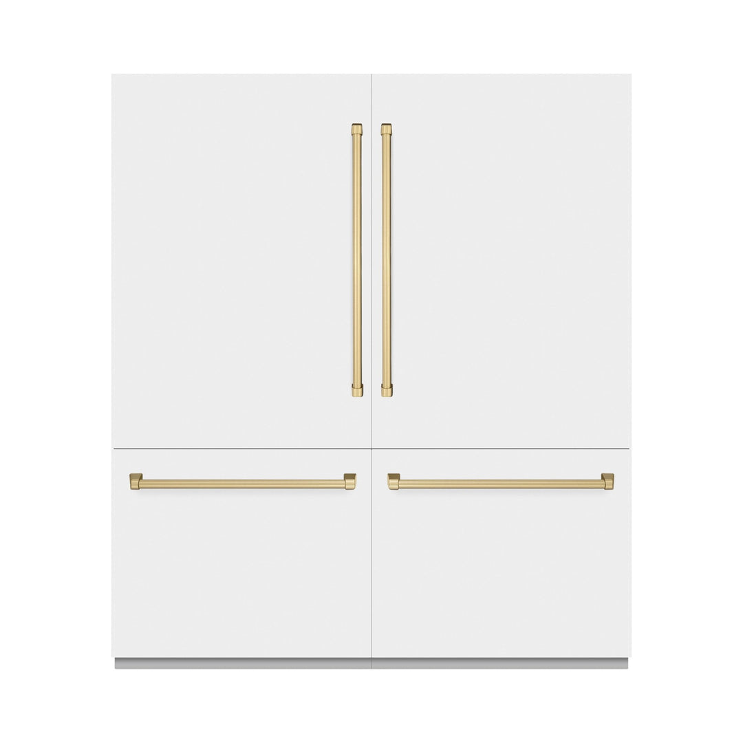 ZLINE Autograph Edition 72 in. 39.6 cu. ft. French Door Built-In Bottom Freezer Refrigerator with Water Dispensers and Ice Makers in White Matte and Champagne Bronze Accents (RBITZ-WM-72-CB)