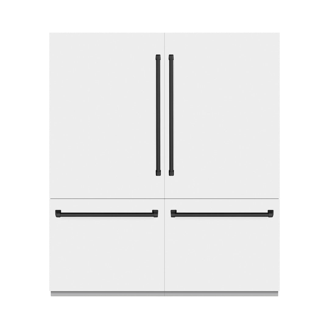 ZLINE Autograph Edition 72 in. 39.6 cu. ft. French Door Built-In Bottom Freezer Refrigerator with Water Dispensers and Ice Makers in White Matte with Graphite Gray Interior and Matte Black Accents (GRBITZ-WM-72-MB)