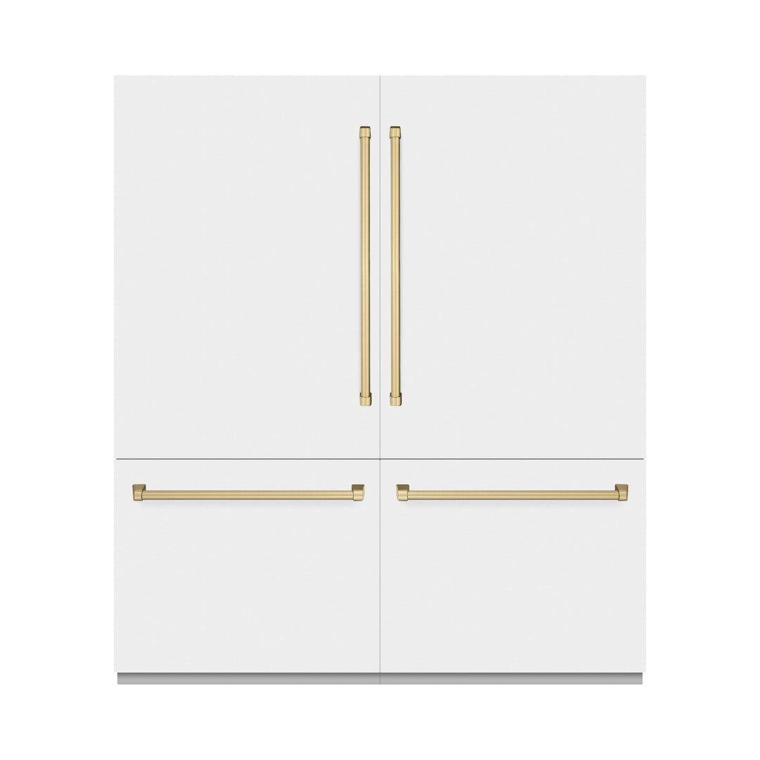 ZLINE Autograph Edition 72 in. 39.6 cu. ft. French Door Built-In Bottom Freezer Refrigerator with Water Dispensers and Ice Makers in White Matte with Graphite Gray Interior and Champagne Bronze Accents (GRBITZ-WM-72-CB)