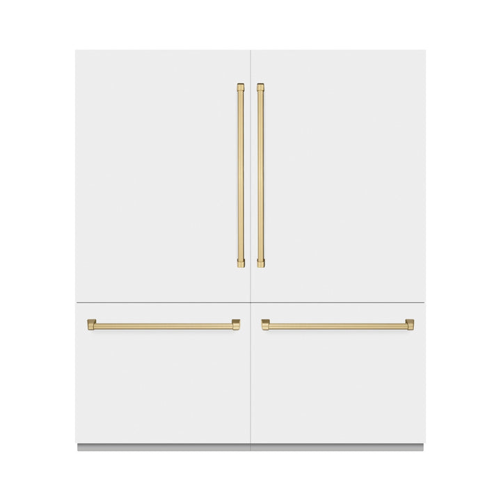 ZLINE Autograph Edition 72 in. 39.6 cu. ft. French Door Built-In Bottom Freezer Refrigerator with Water Dispensers and Ice Makers in White Matte with Graphite Gray Interior and Champagne Bronze Accents (GRBITZ-WM-72-CB)