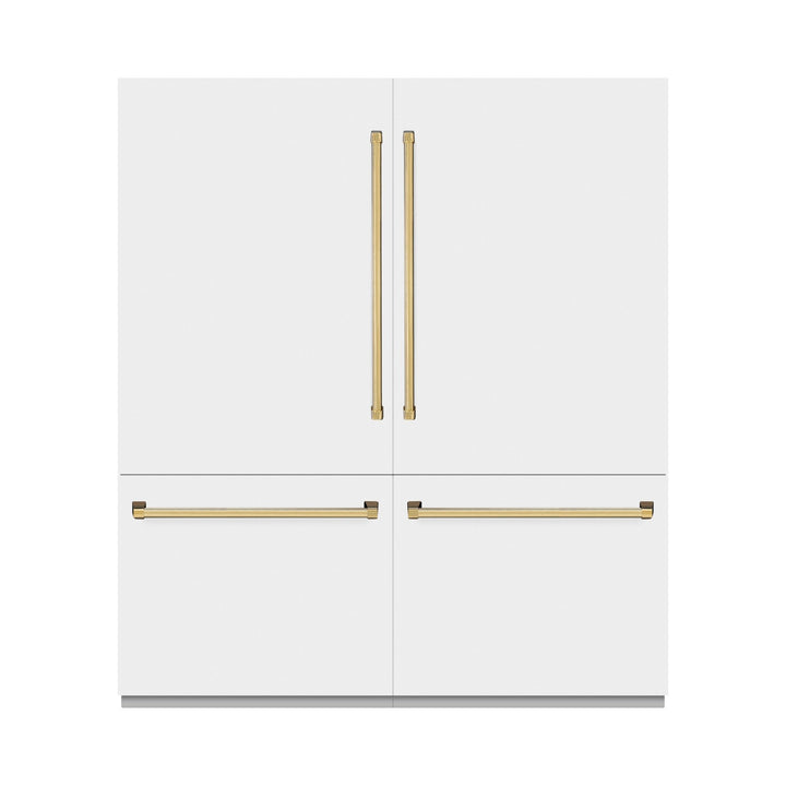 ZLINE Autograph Edition 72 in. 39.6 cu. ft. French Door Built-In Bottom Freezer Refrigerator with Water Dispensers and Ice Makers in White Matte with Graphite Gray Interior and Polished Gold Accents (GRBITZ-WM-72-G)