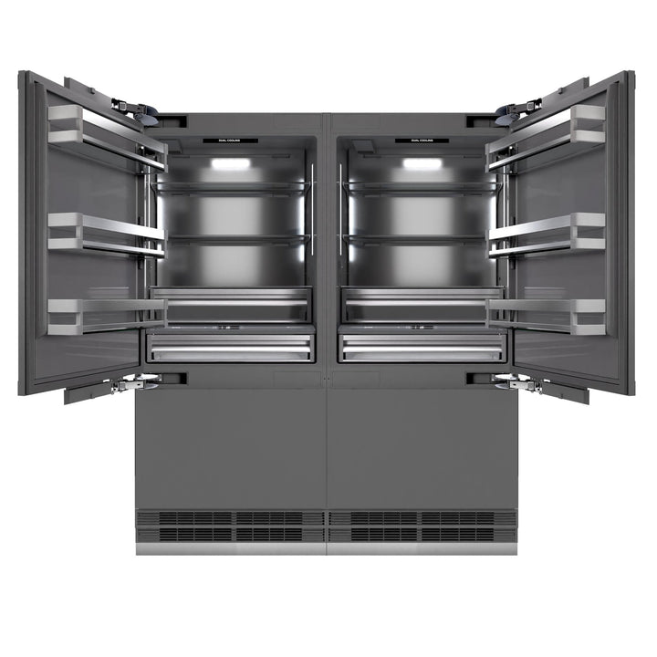 ZLINE Autograph Edition 72 in. 39.6 cu. ft. Panel Ready French Door Built-In Bottom Freezer Refrigerator with Water Dispensers and Ice Makers with Graphite Gray Interior and Polished Gold Accents (GRBITZ-72-G)