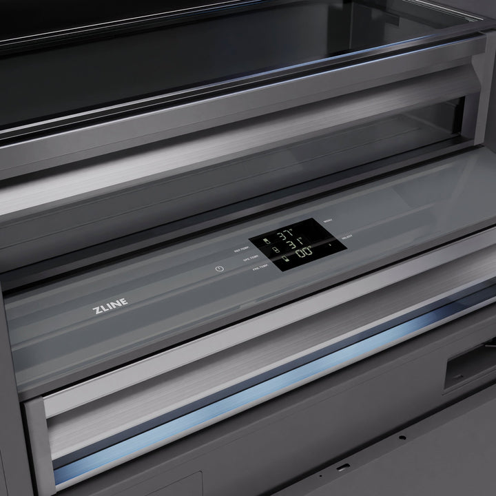 ZLINE Autograph Edition 72 in. 39.6 cu. ft. Panel Ready French Door Built-In Bottom Freezer Refrigerator with Water Dispensers and Ice Makers with Graphite Gray Interior and Polished Gold Accents (GRBITZ-72-G)