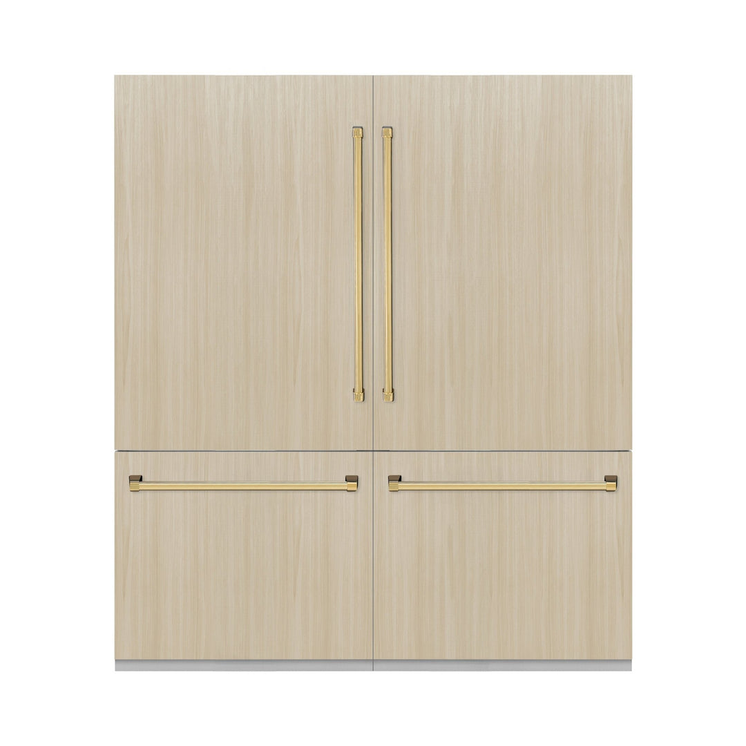ZLINE Autograph Edition 72 in. 39.6 cu. ft. Panel Ready French Door Built-In Bottom Freezer Refrigerator with Water Dispensers and Ice Makers with Graphite Gray Interior and Polished Gold Accents (GRBITZ-72-G)