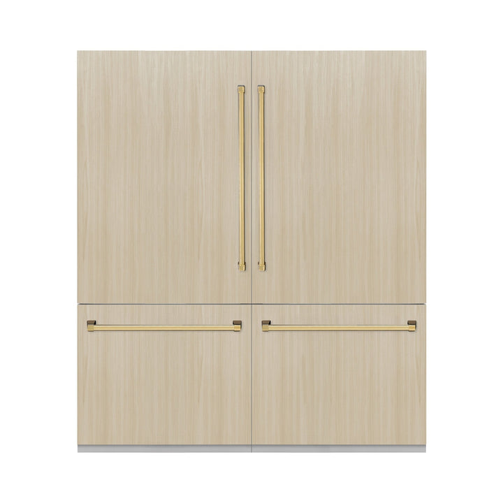 ZLINE Autograph Edition 72 in. 39.6 cu. ft. Panel Ready French Door Built-In Bottom Freezer Refrigerator with Water Dispensers and Ice Makers with Graphite Gray Interior and Polished Gold Accents (GRBITZ-72-G)