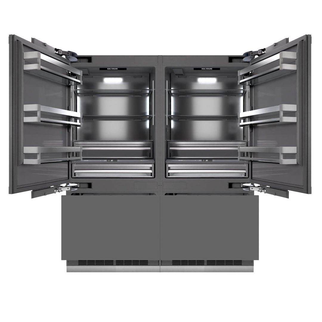 ZLINE Autograph Edition 72 in. 39.6 cu. ft. Panel Ready French Door Built-In Bottom Freezer Refrigerator with Water Dispensers and Ice Makers with Graphite Gray Interior and Polished Gold Accents (GRBITZ-72-G)