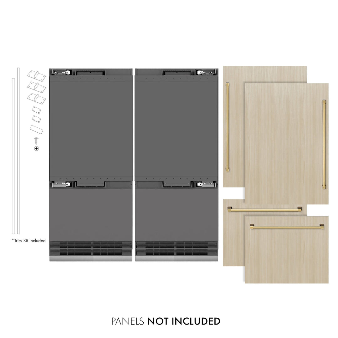 ZLINE Autograph Edition 72 in. 39.6 cu. ft. Panel Ready French Door Built-In Bottom Freezer Refrigerator with Water Dispensers and Ice Makers with Graphite Gray Interior and Polished Gold Accents (GRBITZ-72-G)