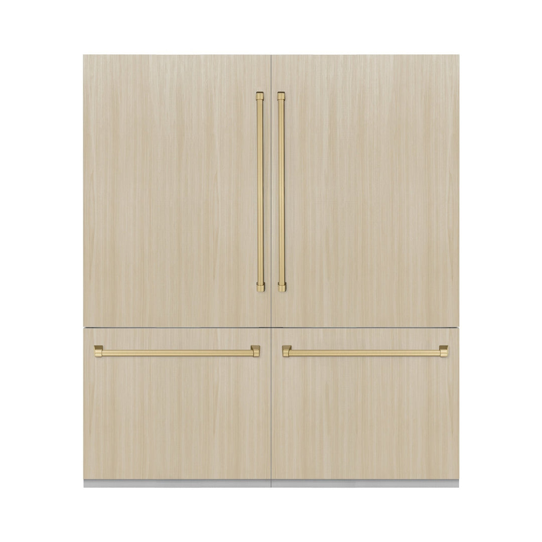 ZLINE Autograph Edition 72 in. 39.6 cu. ft. Panel Ready French Door Built-In Bottom Freezer Refrigerator with Water Dispensers and Ice Makers with Graphite Gray Interior and Champagne Bronze Accents (GRBITZ-72-CB)