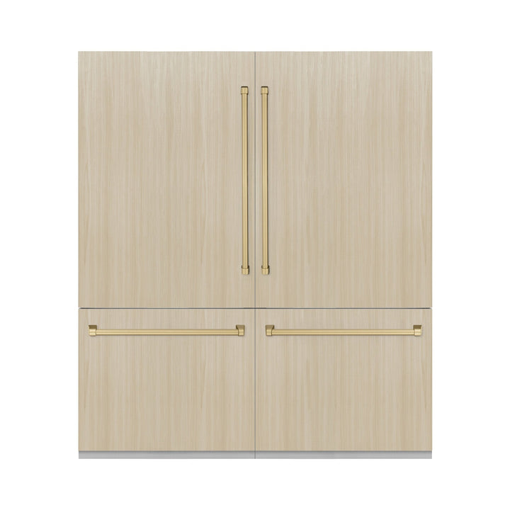 ZLINE Autograph Edition 72 in. 39.6 cu. ft. Panel Ready French Door Built-In Bottom Freezer Refrigerator with Water Dispensers and Ice Makers with Graphite Gray Interior and Champagne Bronze Accents (GRBITZ-72-CB)