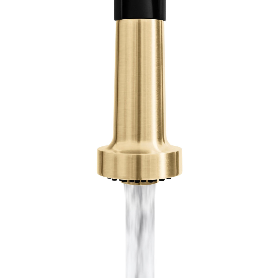 ZLINE Autograph Edition Apollo Pull Down Spring Single Handle Kitchen Faucet in Matte Black and Champagne Bronze (APL-KF-ZMBCB)