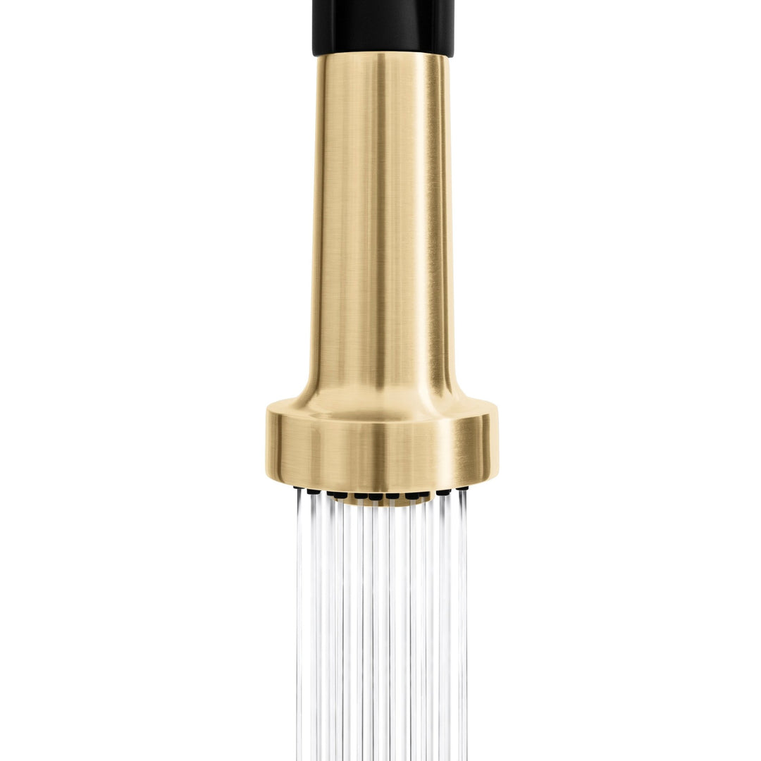 ZLINE Autograph Edition Apollo Pull Down Spring Single Handle Kitchen Faucet in Matte Black and Champagne Bronze (APL-KF-ZMBCB)