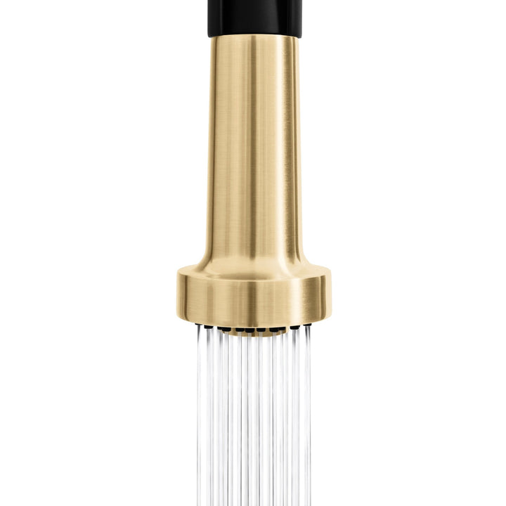 ZLINE Autograph Edition Apollo Pull Down Spring Single Handle Kitchen Faucet in Matte Black and Champagne Bronze (APL-KF-ZMBCB)
