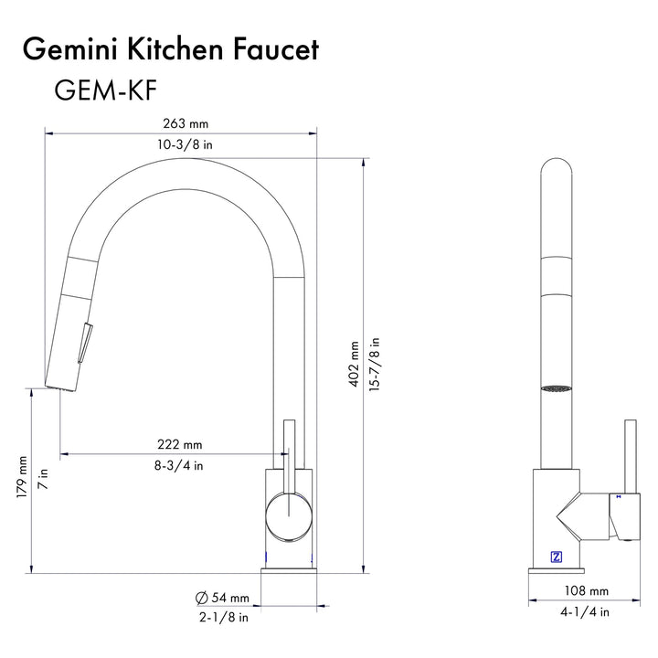 ZLINE Autograph Edition Gemini Pull Down Single Handle Kitchen Faucet in Brushed Nickel and Champagne Bronze (GEM-KF-ZBNCB)