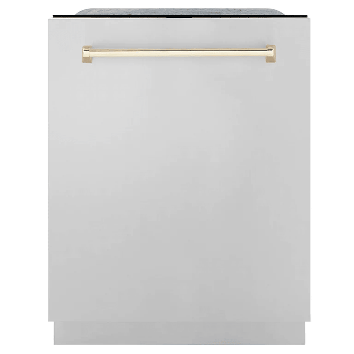 ZLINE Autograph Package - 48 in. Gas Range, Range Hood, 3 Rack Dishwasher, Refrigerator with Gold Accents - 4AKPR-RGRHDWM48-G