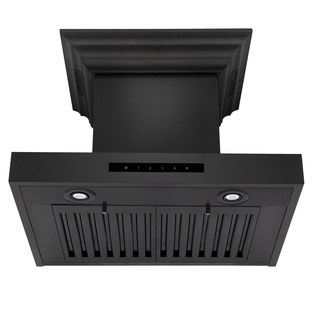 24" ZLINE CrownSoundâ„¢Ducted Vent Wall Mount Range Hood in Black Stainless Steel with Built-in Bluetooth Speakers (BSKENCRN-BT-24)