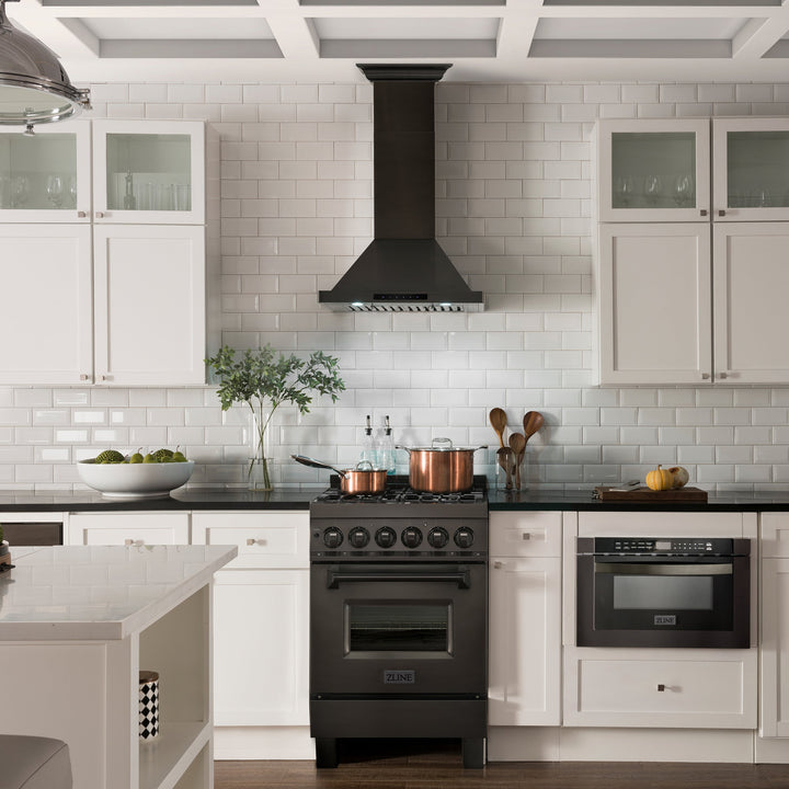 30" ZLINE CrownSoundâ„¢Ducted Vent Wall Mount Range Hood in Black Stainless Steel with Built-in Bluetooth Speakers (BSKBNCRN-BT-30)