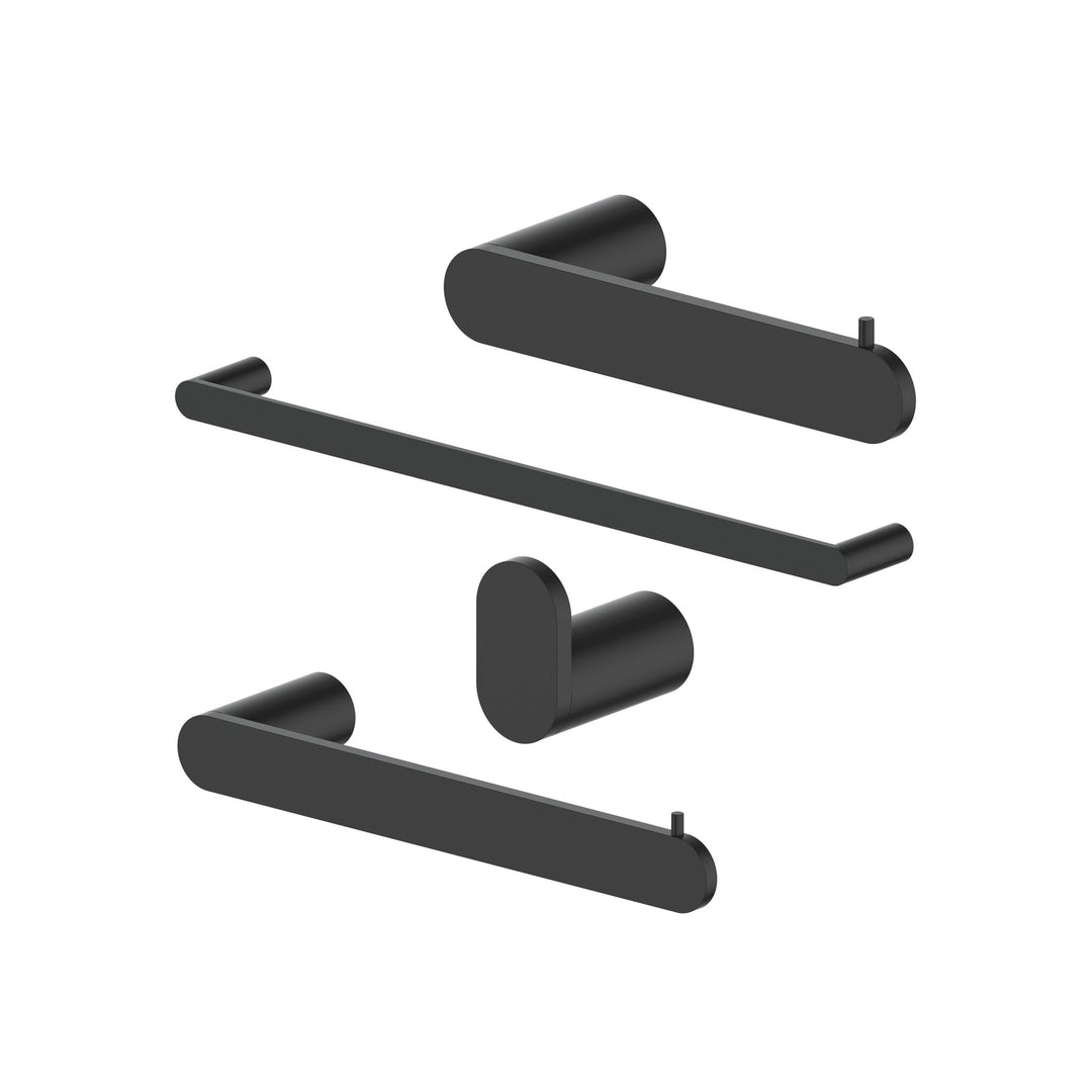 ZLINE Crystal Bay Bathroom Accessories Package with Towel Rail, Hook, Ring and Toilet Paper Holder in Matte Black (ZLINE Crystal Bay Bathroom Accessories Package with Towel Rail, Hook, Ring and Toilet Paper Holder in Matte Black)