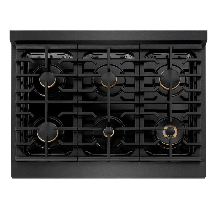 ZLINE Designer Collection 36 in. Paramount Gas Rangetop with 6 Burners in Black Satin Stainless Steel with Matte Black and Champagne Bronze Accents (SRTBSZ-36-MBCB)