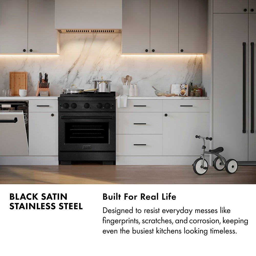 ZLINE Designer Collection 48 in. 6.7 cu. ft. Paramount Double Oven Gas Range with 8 Burner Cooktop in Black Satin Stainless Steel with Matte Black and Champagne Bronze Accents (SGRBSZ-48-MBCB)