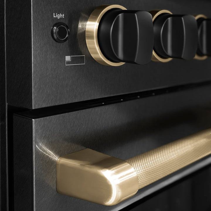 ZLINE Designer Collection 48 in. 6.7 cu. ft. Paramount Double Oven Gas Range with 8 Burner Cooktop in Black Satin Stainless Steel with Matte Black and Champagne Bronze Accents (SGRBSZ-48-MBCB)