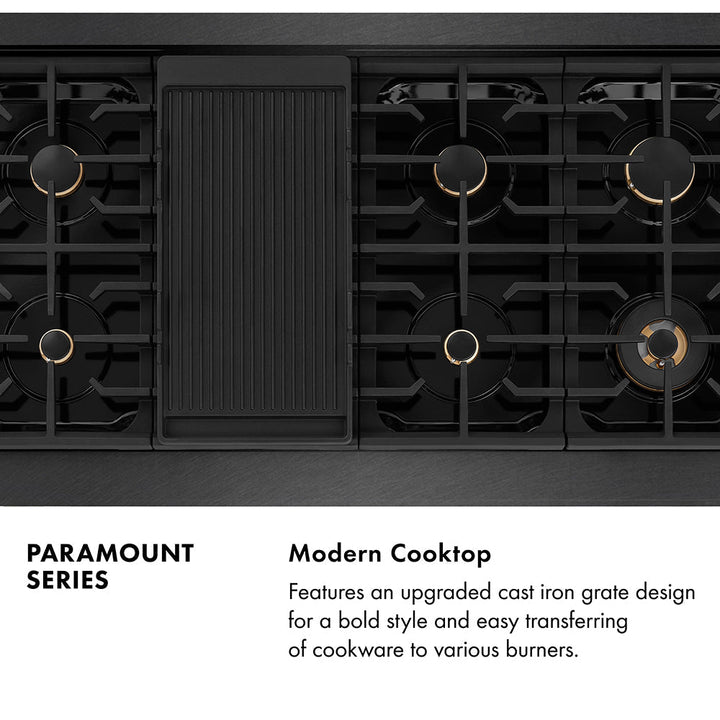 ZLINE Designer Collection 48 in. 6.7 cu. ft. Paramount Double Oven Gas Range with 8 Burner Cooktop in Black Satin Stainless Steel with Matte Black and Champagne Bronze Accents (SGRBSZ-48-MBCB)